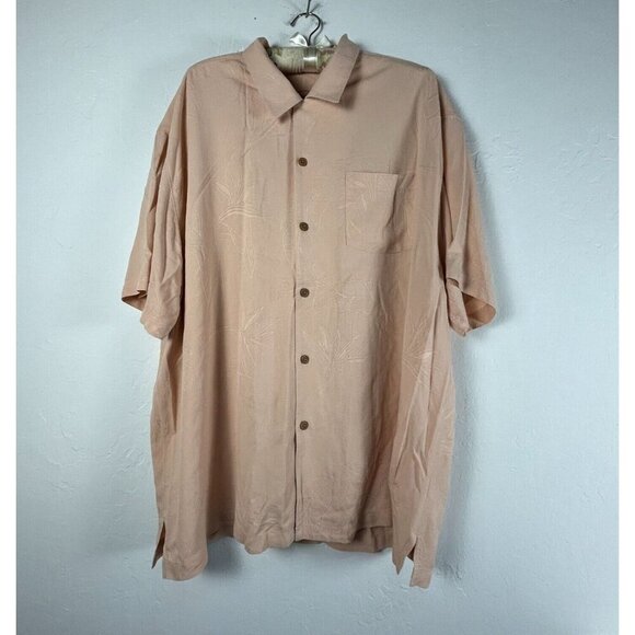 Tommy Bahama Mens Jacquard Silk Camp Shirt XXL Light Brown Button Short Sleeve
